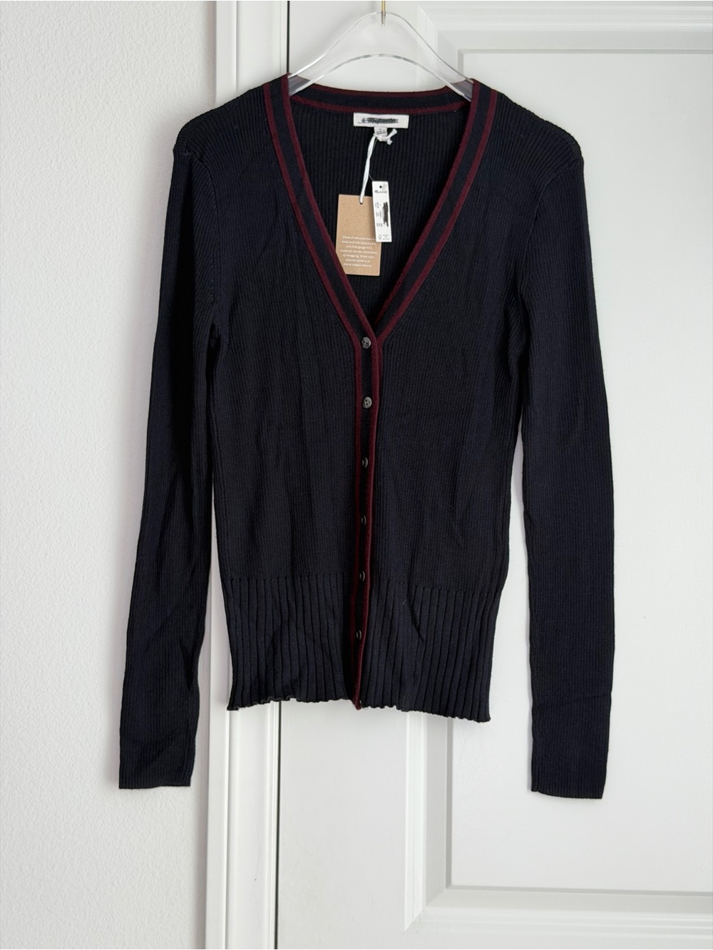 Madewell V-Neck Cardigan in Dark Navy Combo, Size Small - Picture 7 of 10